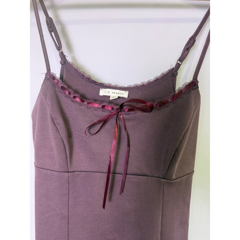 LA Hearts Lace Trim Ribbon Tie Mini Dress Purple Spaghetti Strap Size M - Picture 4 of 5
